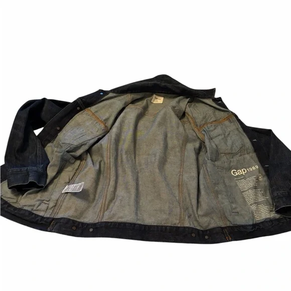 Gap Mens Trucker Jean Jacket-Three Patches on Front-Dark Indigo Color-Size Small - Picture 2 of 13